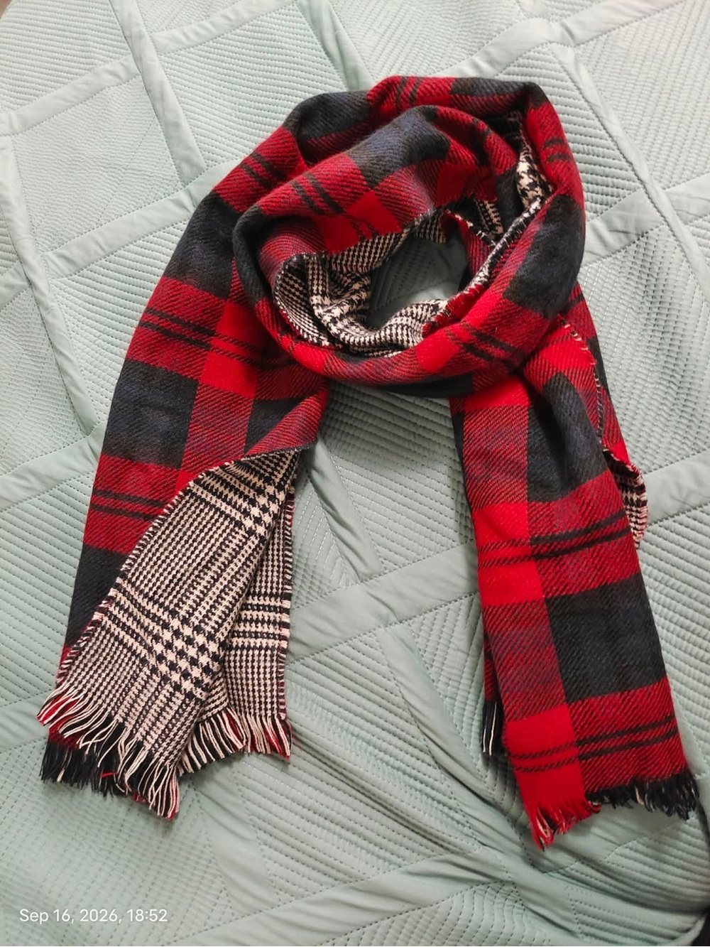 NWOT Natasha Women’s Red and Black Plaid Reversible Scarf - Classic Winter Scarf